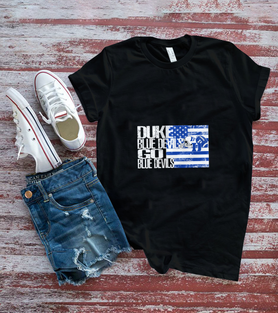Duke Blue Devils Go Blue Devils Usa Flag Football Helmet T-Shirt