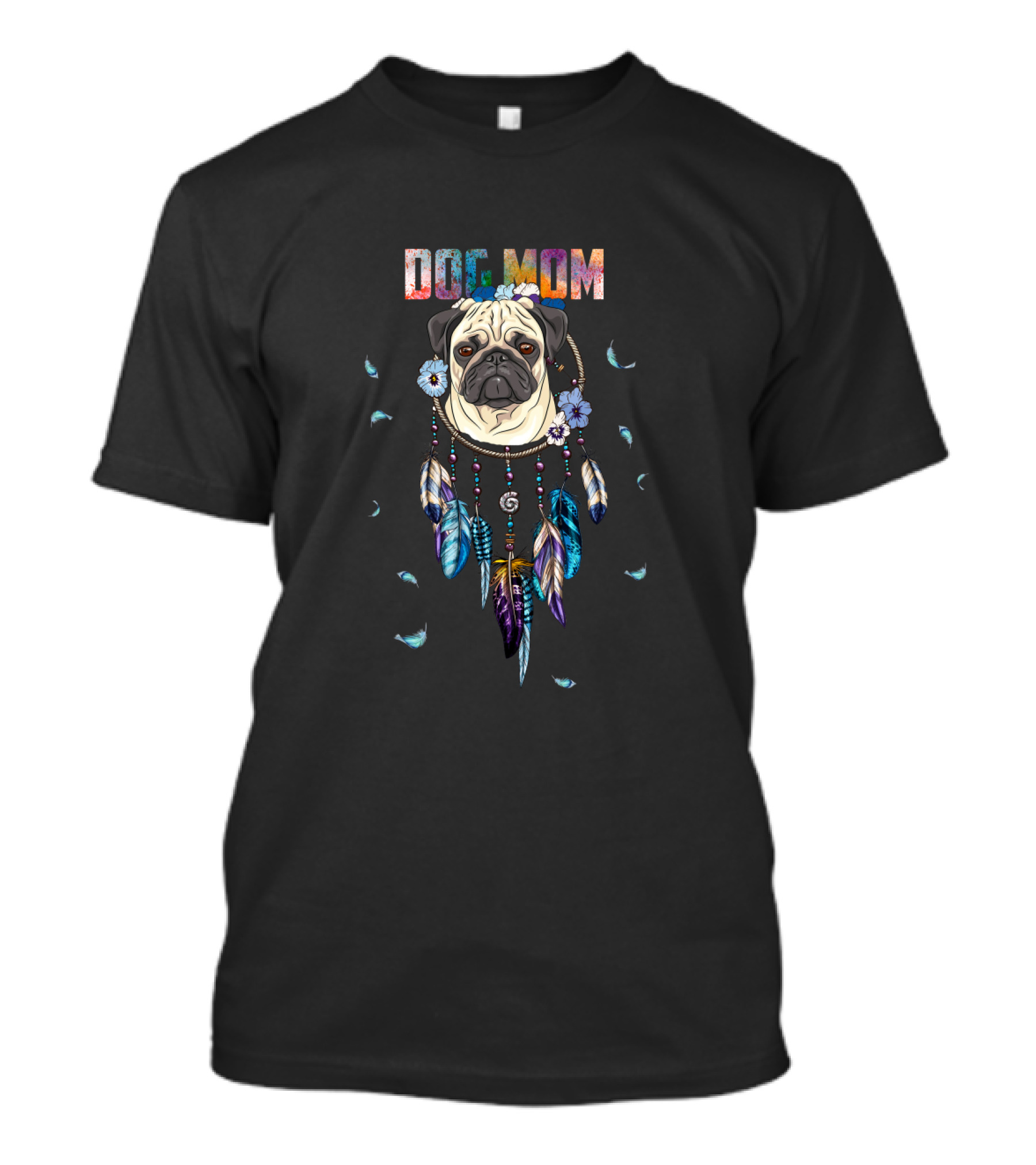 Dog Mom Pug Dreamcatcher Feathers T-Shirt