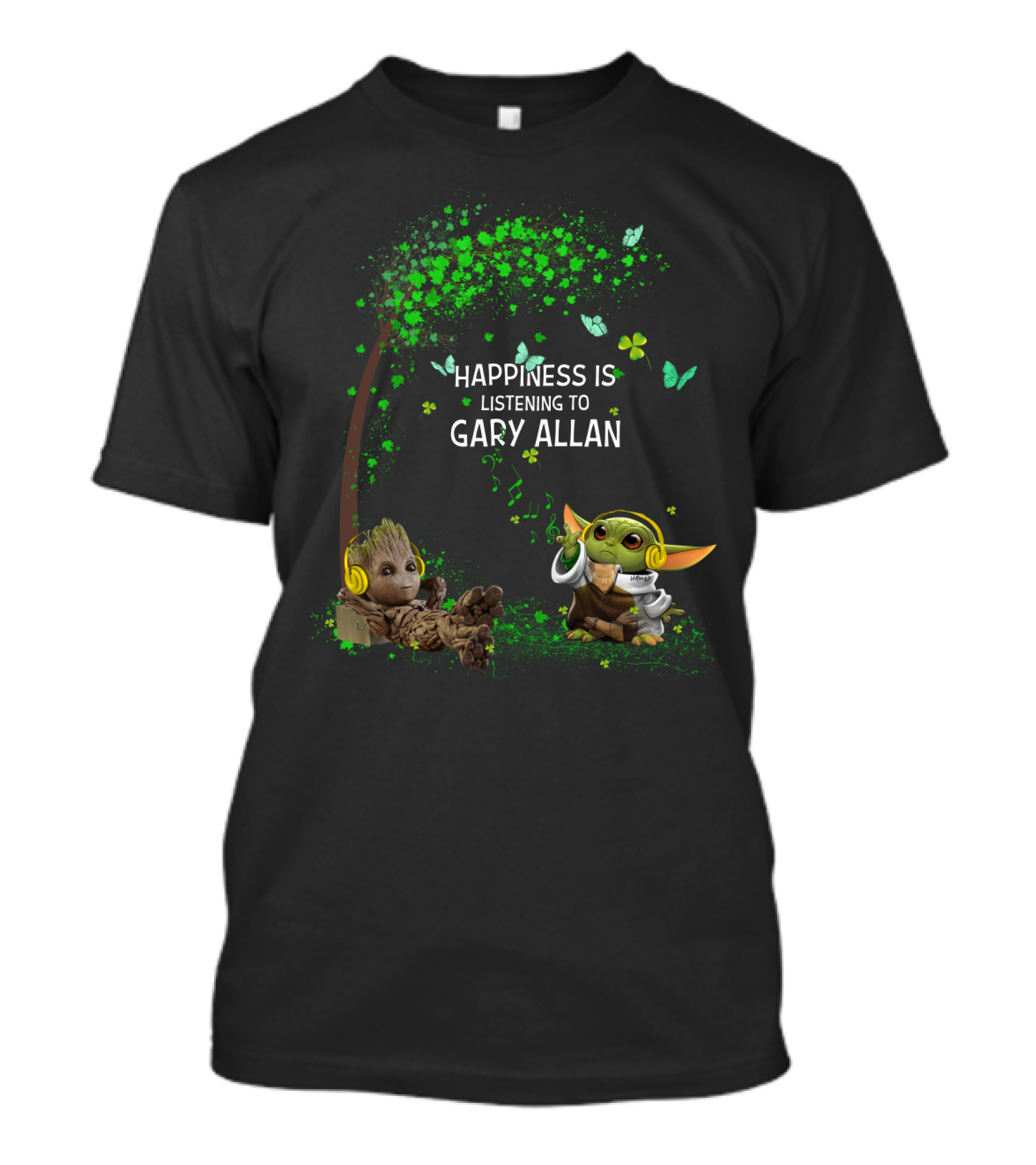 Happiness Is Listening To Gary Allan With Baby Groot And Baby Yoda T-Shirt