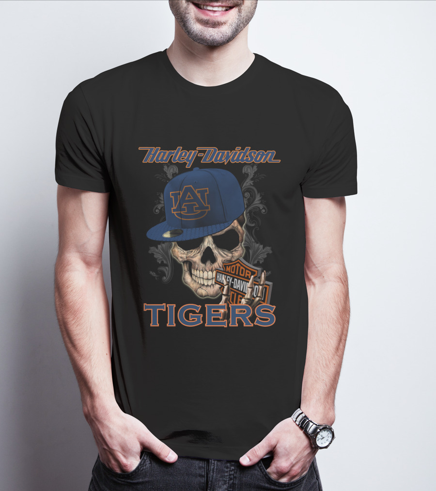 Harley Davidson Auburn Tigers Skull With Cap T-Shirt