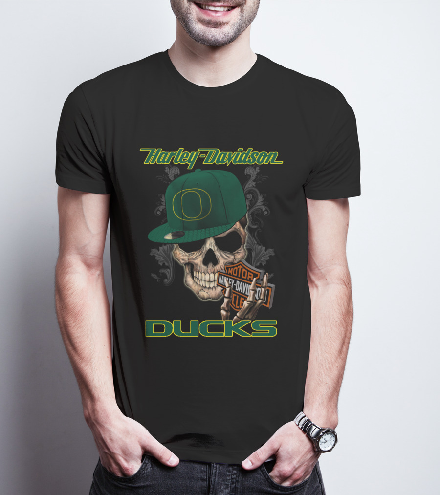 Harley Davidson Skull Oregon Ducks Hat T-Shirt