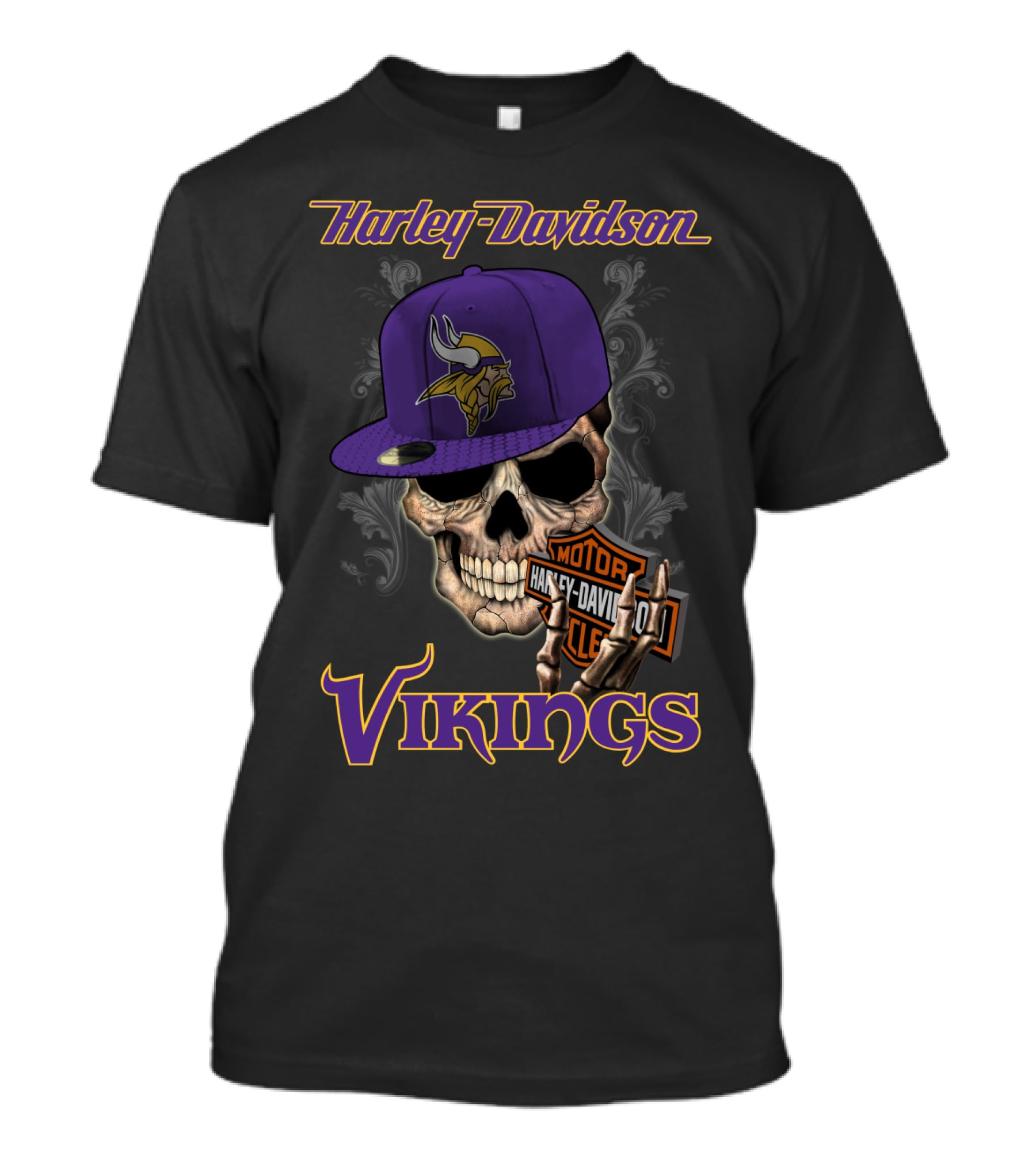 Harley Davidson Vikings Skull Minnesota Vikings Purple Hat T-Shirt