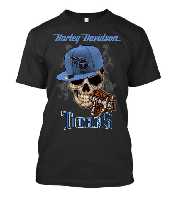 Harley Davidson Skull With Tennessee Titans Cap T-Shirt