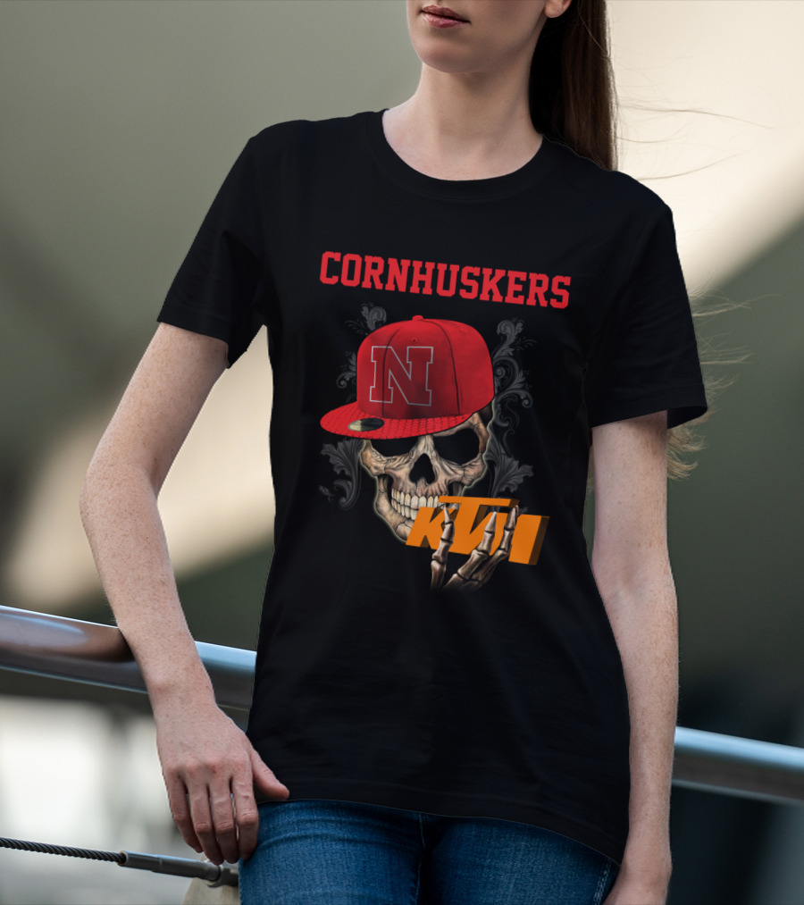 Ktm Nebraska Cornhuskers Skull With Red N Cap T-Shirt