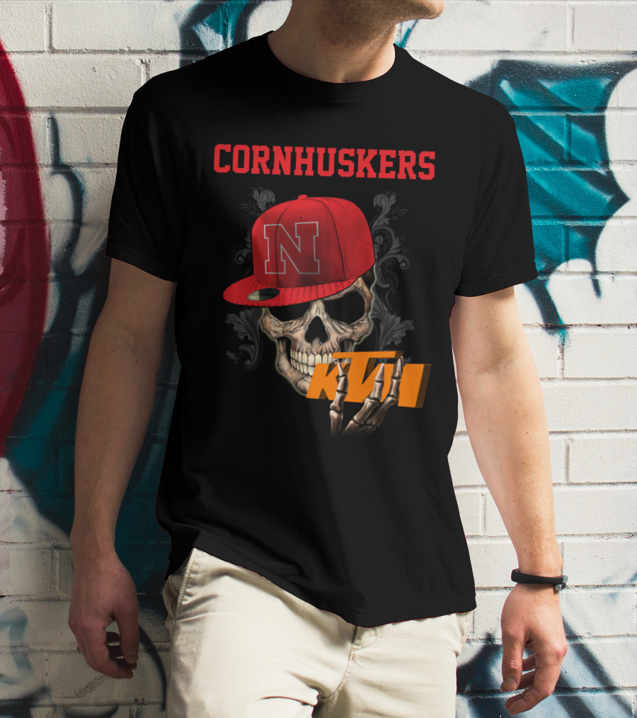 Ktm Nebraska Cornhuskers Skull With Red N Cap T-Shirt