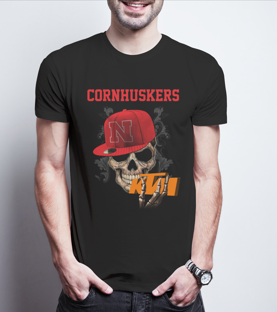 Ktm Nebraska Cornhuskers Skull With Red N Cap T-Shirt