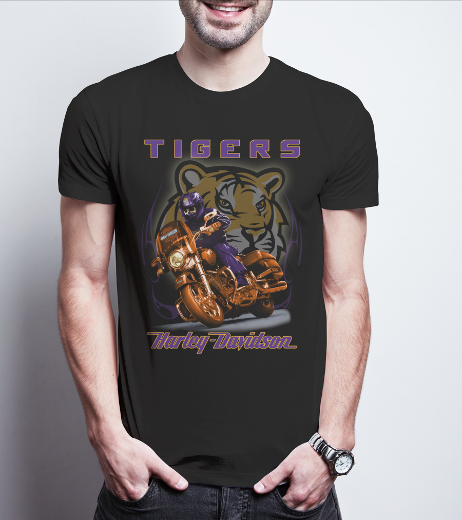 Tigers Harley Davidson Lsu Tigers Motorcycle Rider T-Shirt