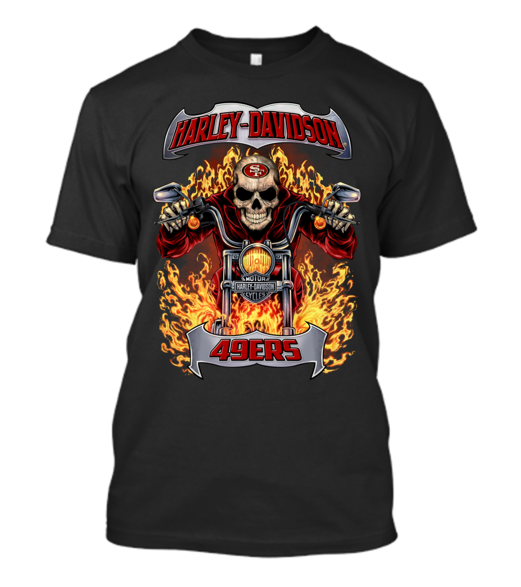 Harley Davidson San Francisco 49ers Skull Rider Flames Nfl 49ers T-Shirt