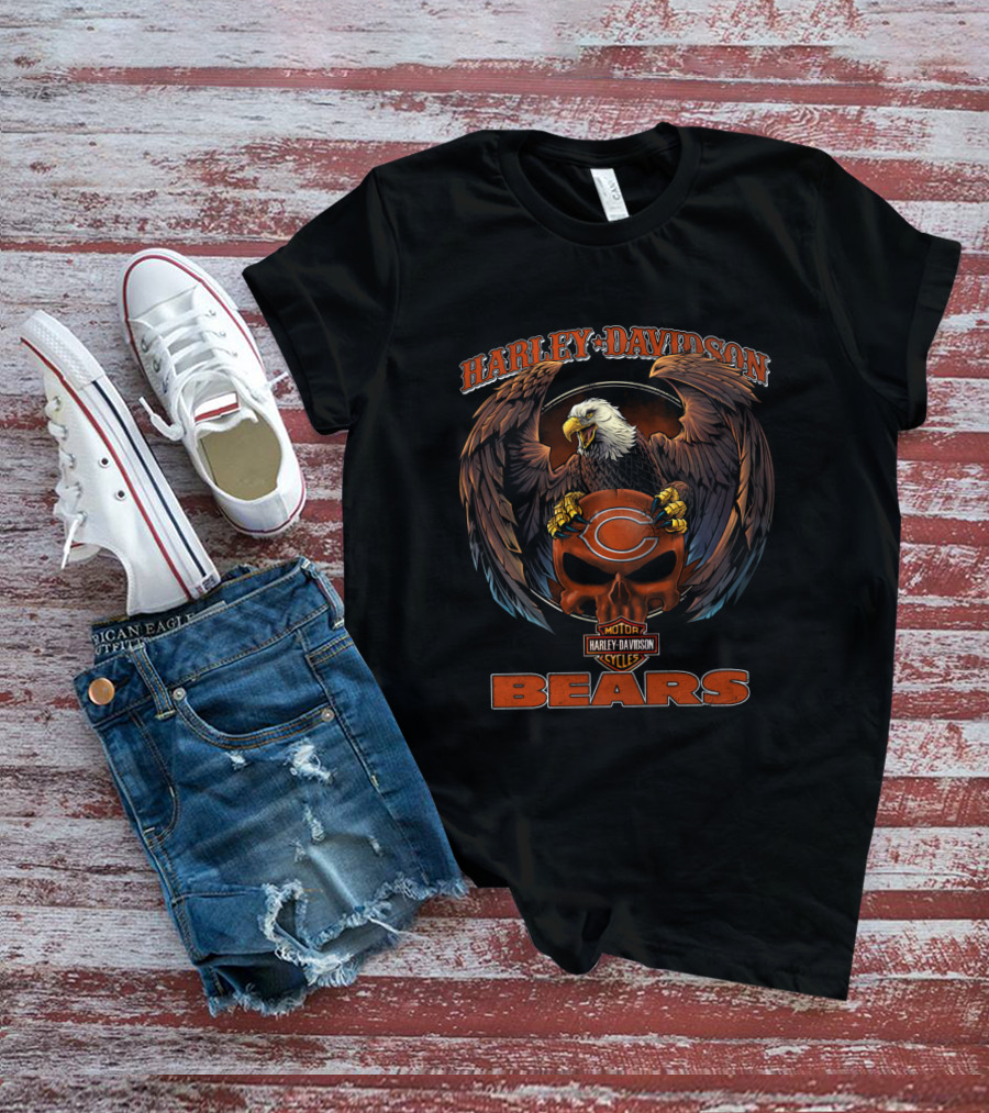Harley Davidson Chicago Bears Nfl Eagle Skulls T-Shirt