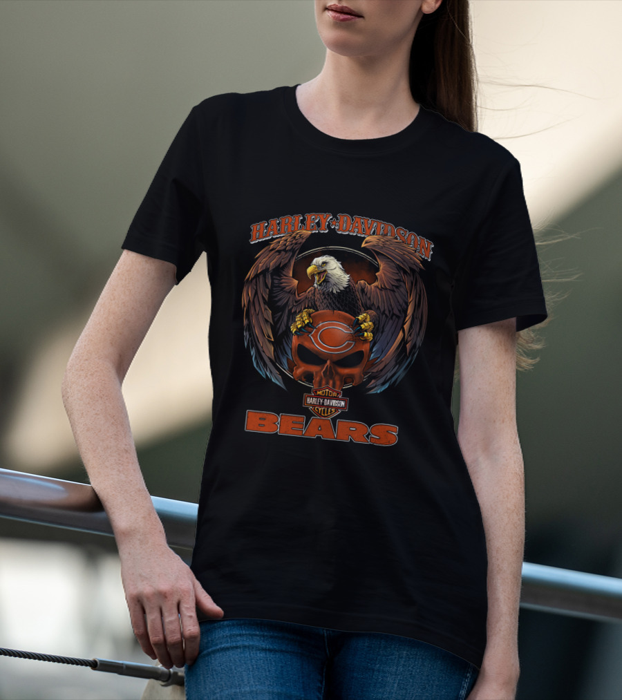 Harley Davidson Chicago Bears Nfl Eagle Skulls T-Shirt