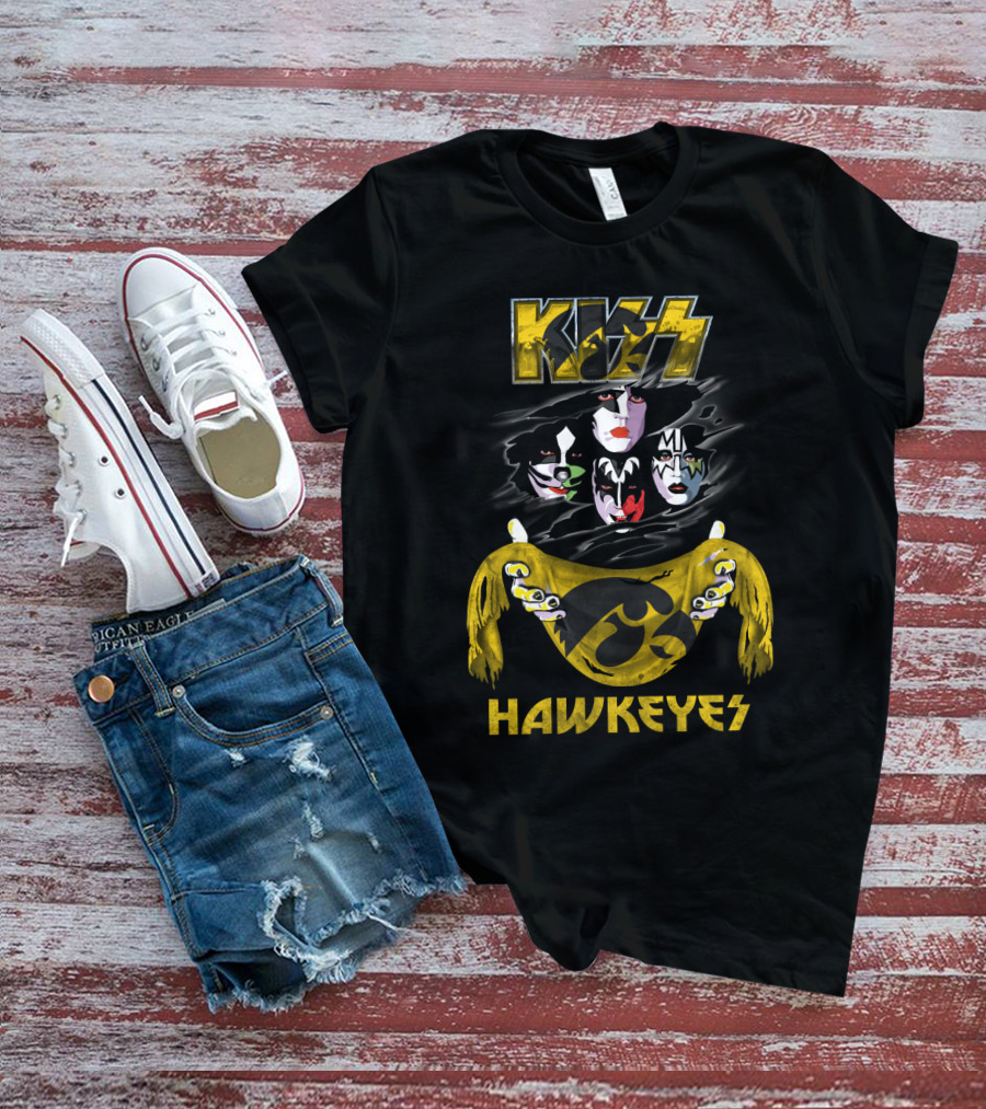 Kiss Iowa Hawkeyes Collaboration With Classic Band Makeup T-Shirt