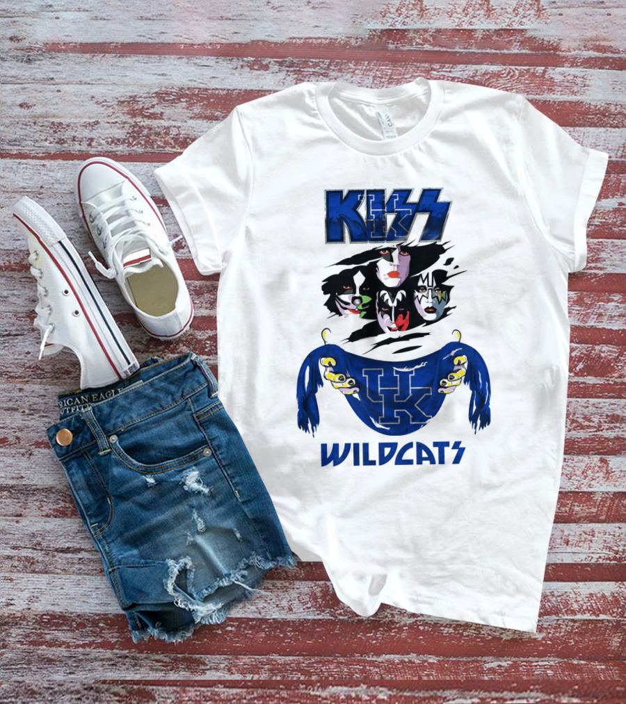 KISS Kentucky Wildcats Ncaa Wildcats Logo Masked Band Faces T-Shirt