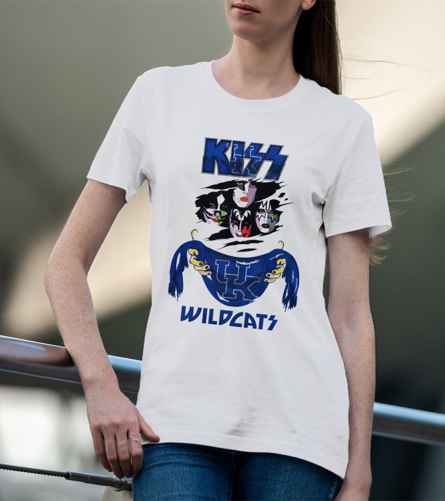 KISS Kentucky Wildcats Ncaa Wildcats Logo Masked Band Faces T-Shirt