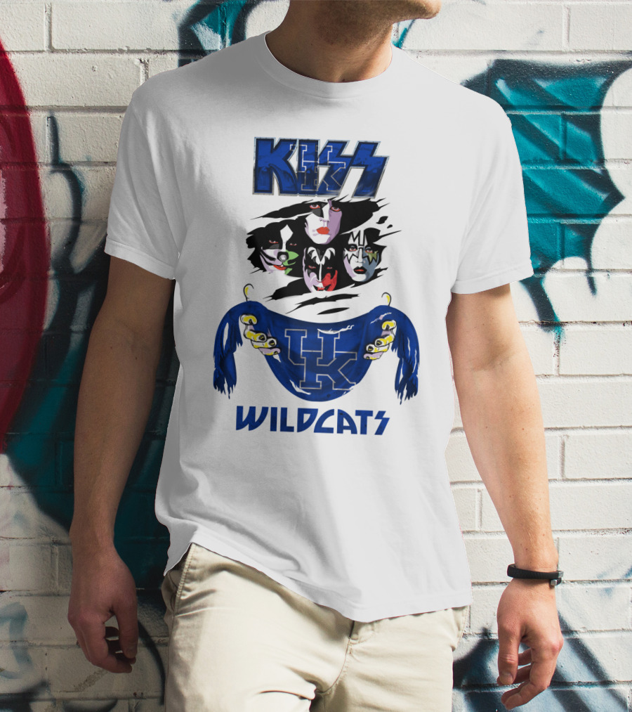 KISS Kentucky Wildcats Ncaa Wildcats Logo Masked Band Faces T-Shirt