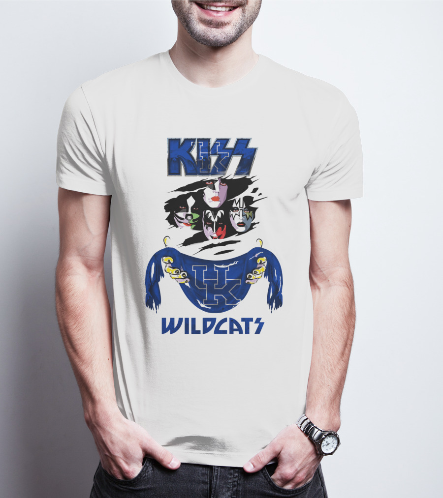 KISS Kentucky Wildcats Ncaa Wildcats Logo Masked Band Faces T-Shirt