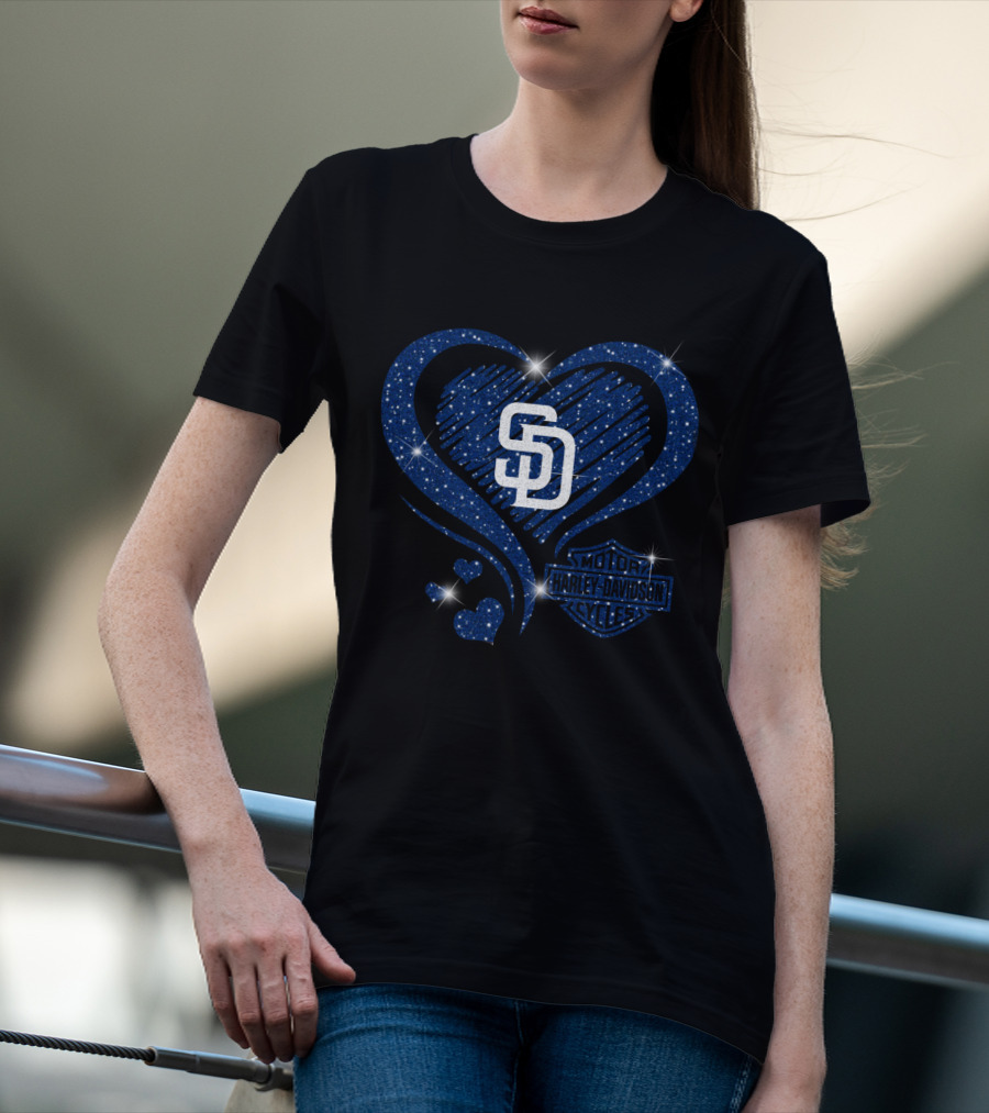 Sd Heart Mlb San Diego Padres Harley Davidson Sparkle T-Shirt