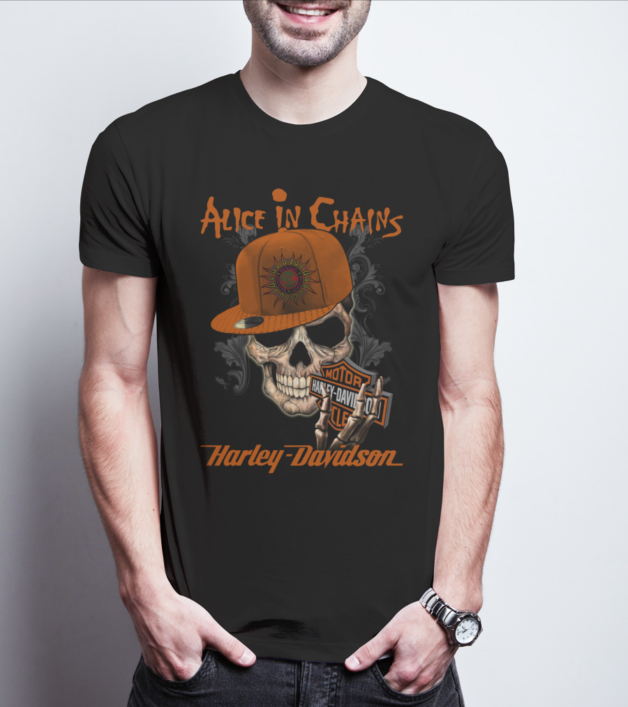 Alice In Chains Harley Davidson Skull With Cap T-Shirt