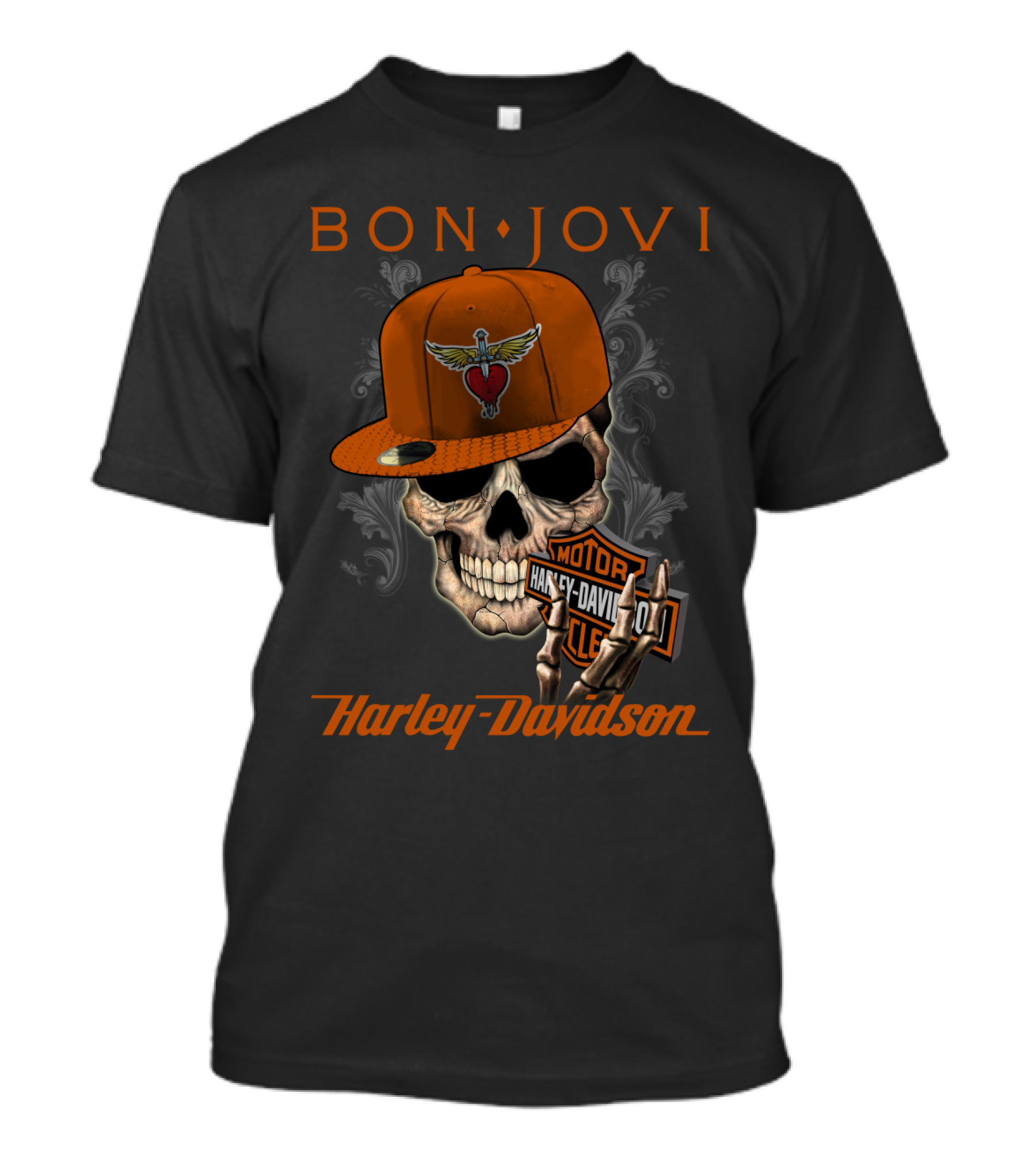 Bon Jovi Harley Davidson Skull With Wings Cap T-Shirt