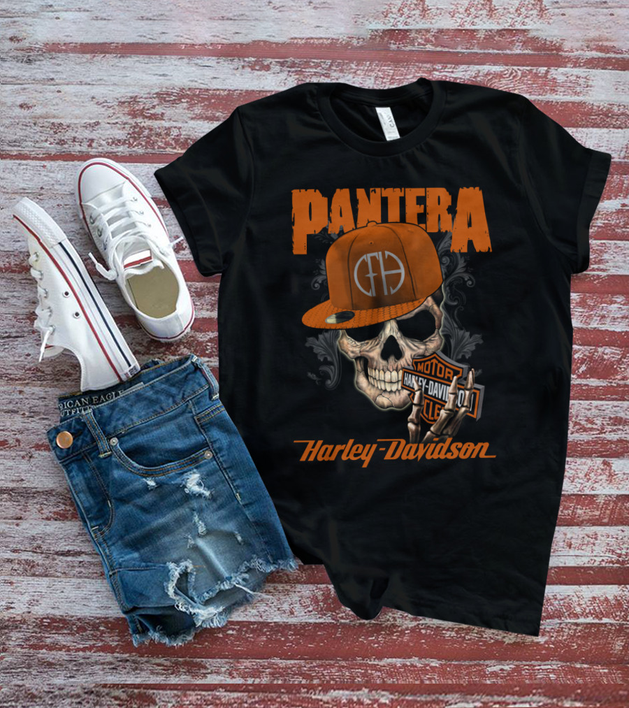 Pantera Harley Davidson Skull With Cap T-Shirt