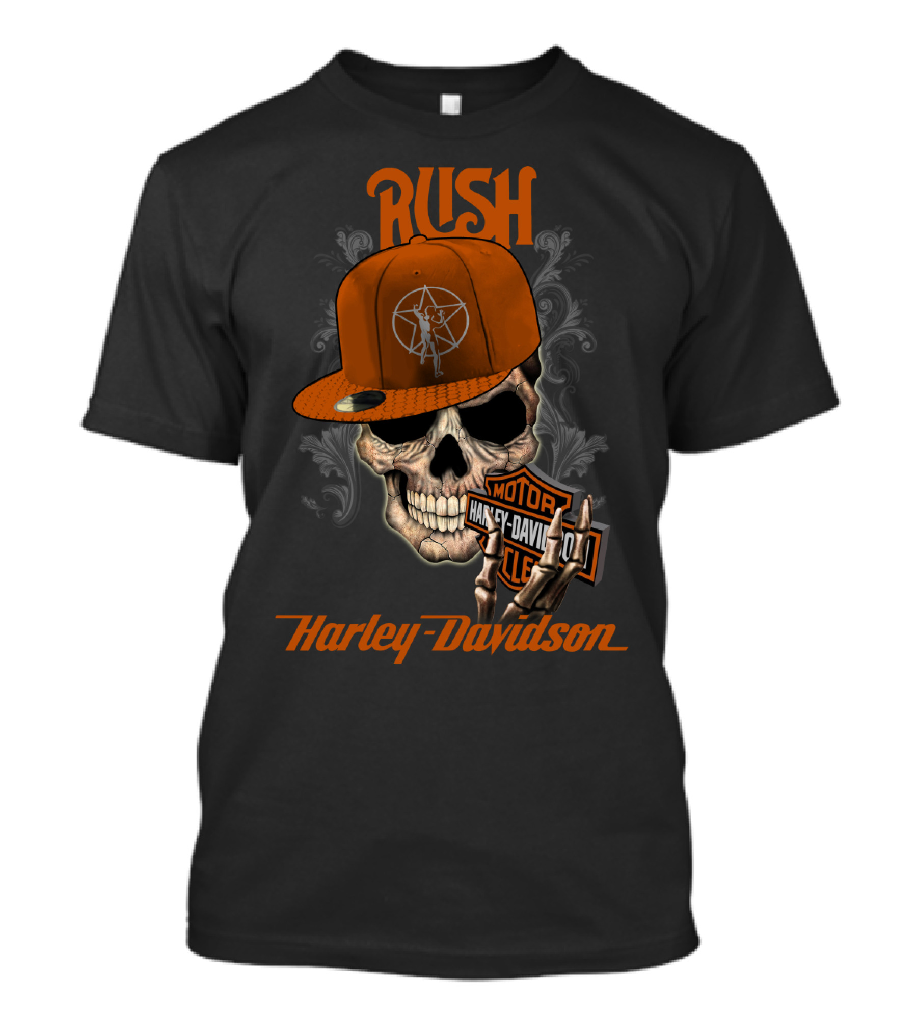 Rush Harley Davidson Skull With Hat And Motorcycles T-Shirt