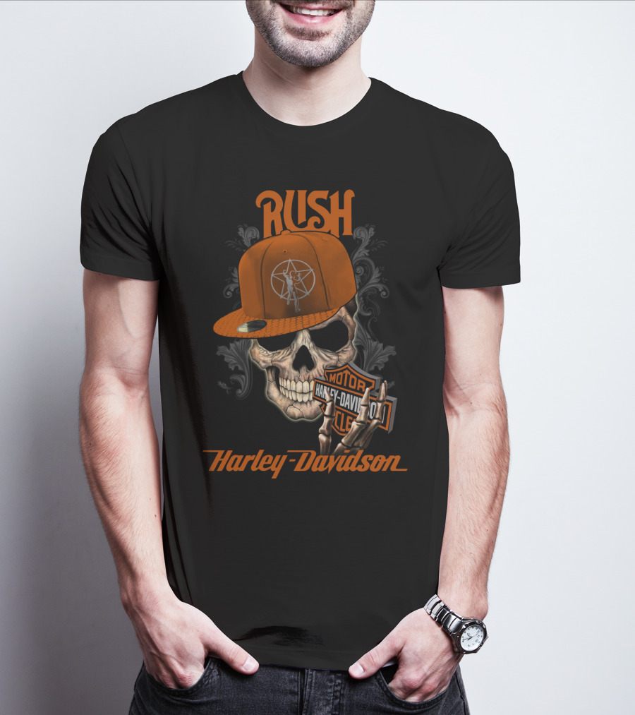 Rush Harley Davidson Skull With Hat And Motorcycles T-Shirt