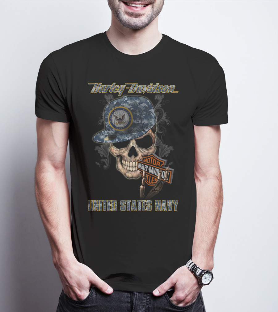 Harley Davidson United States Navy Skull With Camo Cap And Eagle T-Shirt