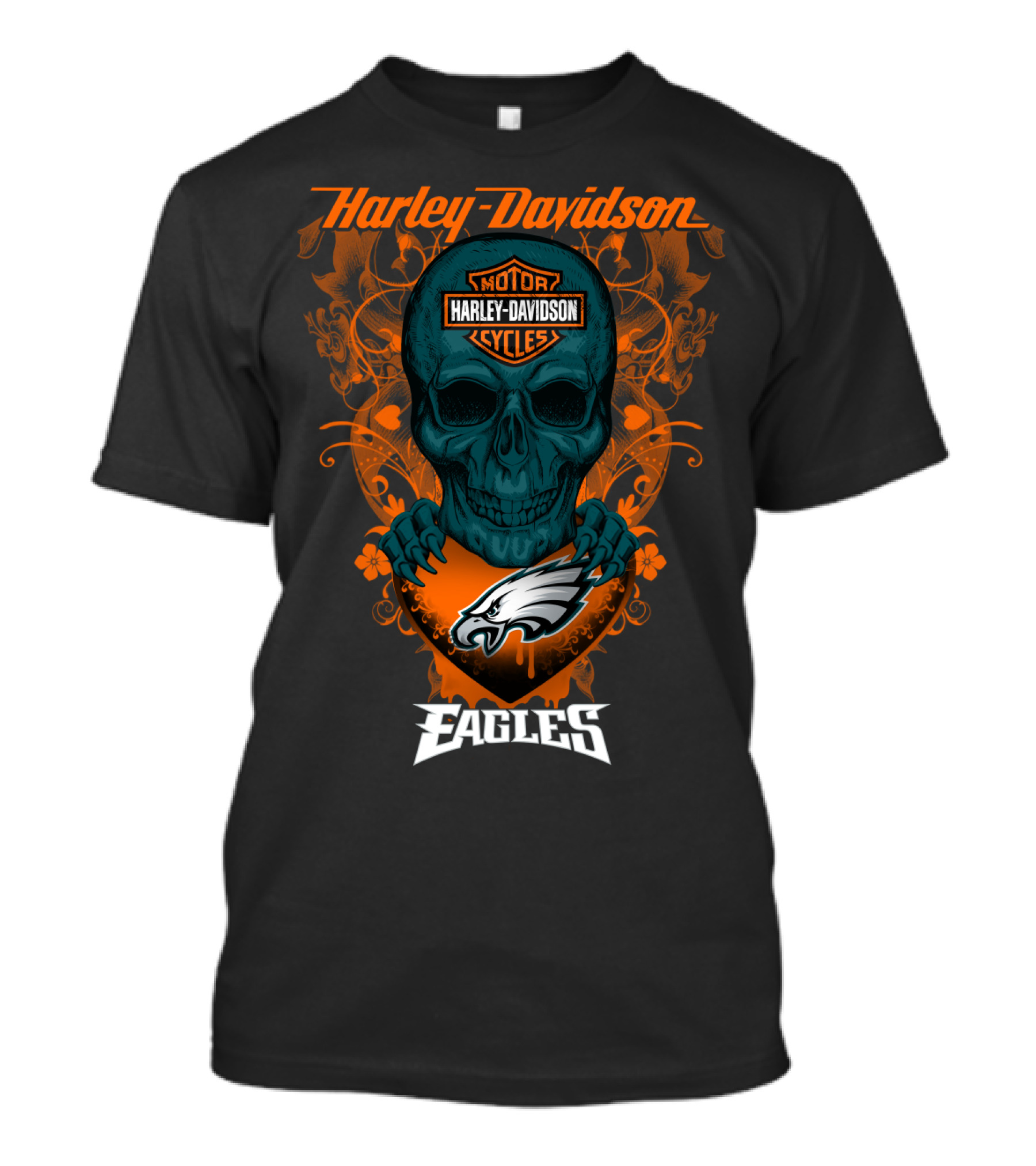 Harley Davidson Motorcycles Skull Philadelphia Eagles T-Shirt