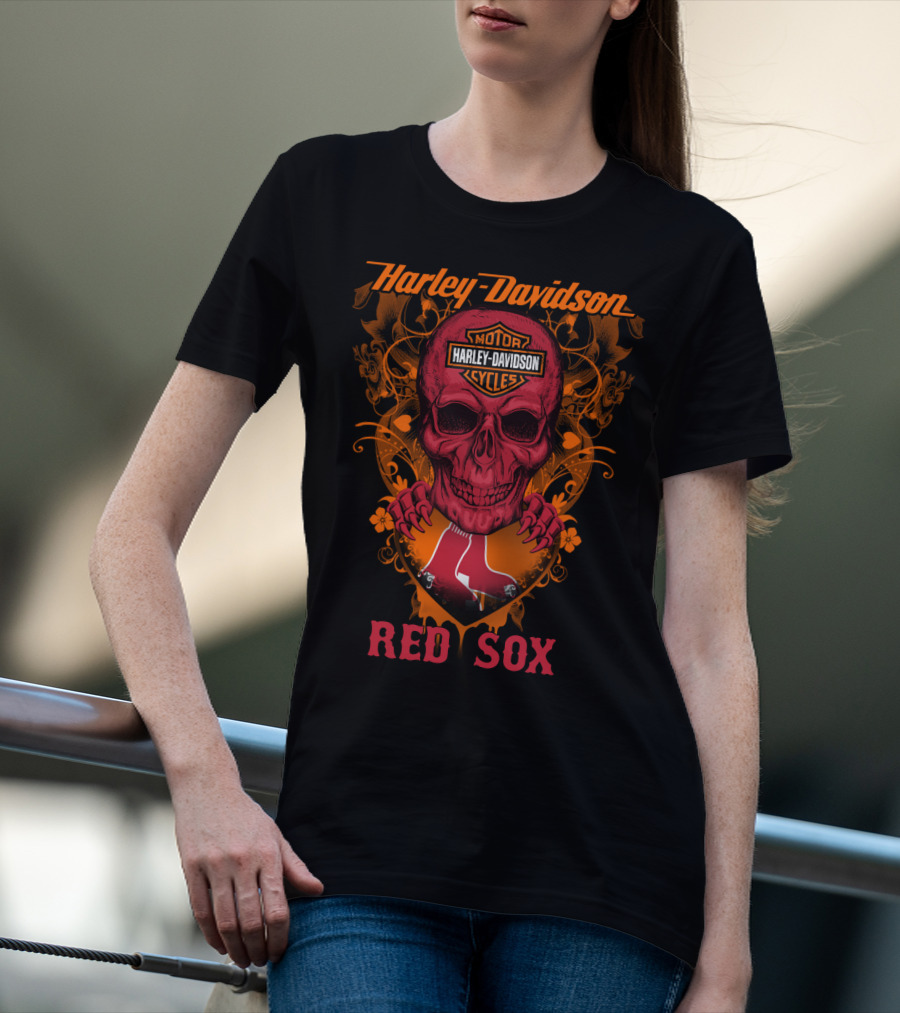 Harley Davidson Motor Cycles Red Sox Boston Mlb T-Shirt