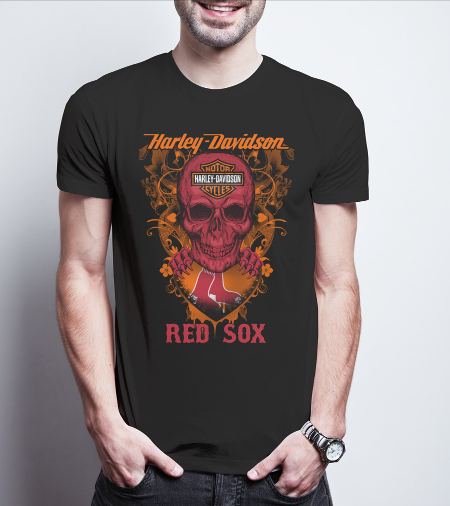Harley Davidson Motor Cycles Red Sox Boston Mlb T-Shirt