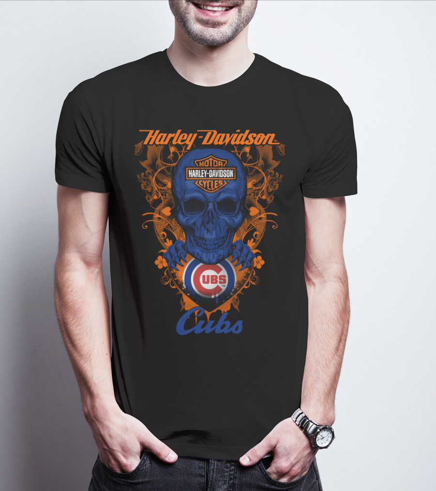 Harley Davidson Motor Cycles Skull Cubs Mlb Chicago T-Shirt