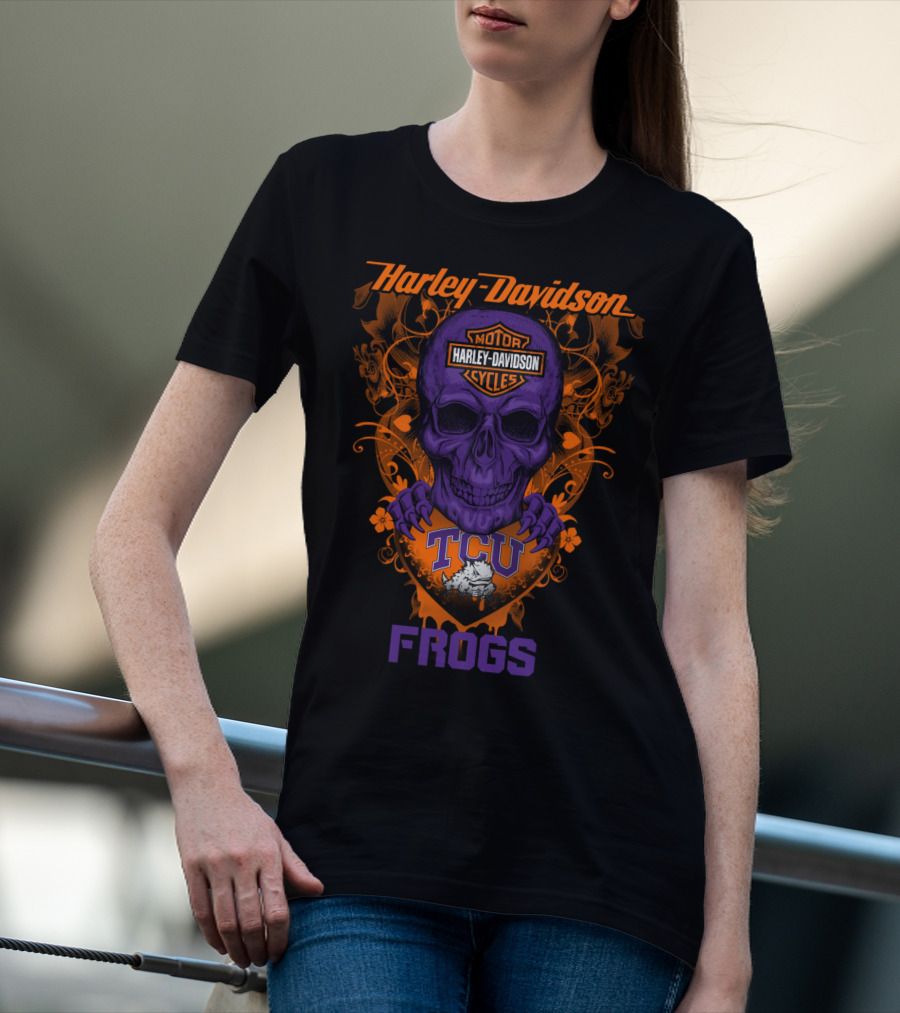 Harley Davidson Tcu Horned Frogs Skull T-Shirt