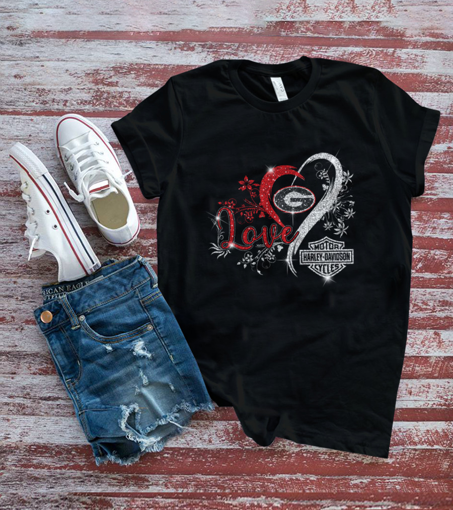 Love Georgia Bulldogs Harley Davidson Infinity Heart T-Shirt