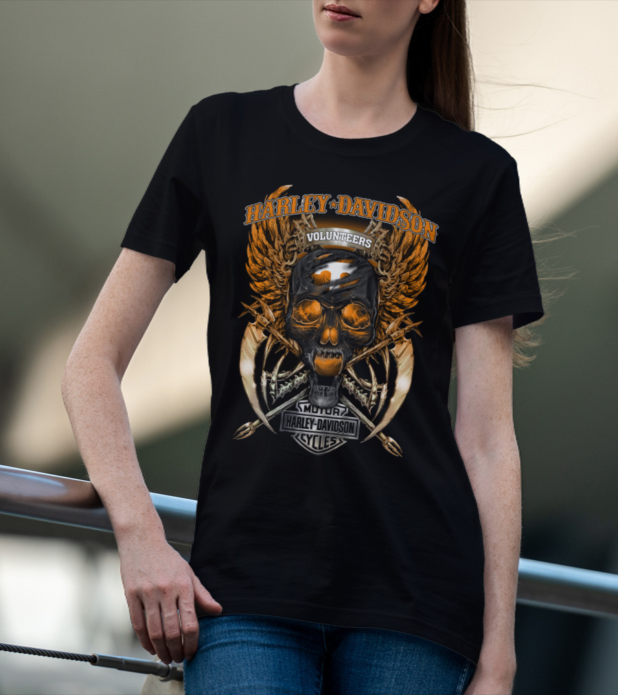 Harley Davidson Volunteers Tennessee Motor Cycles Skull Wings T-Shirt