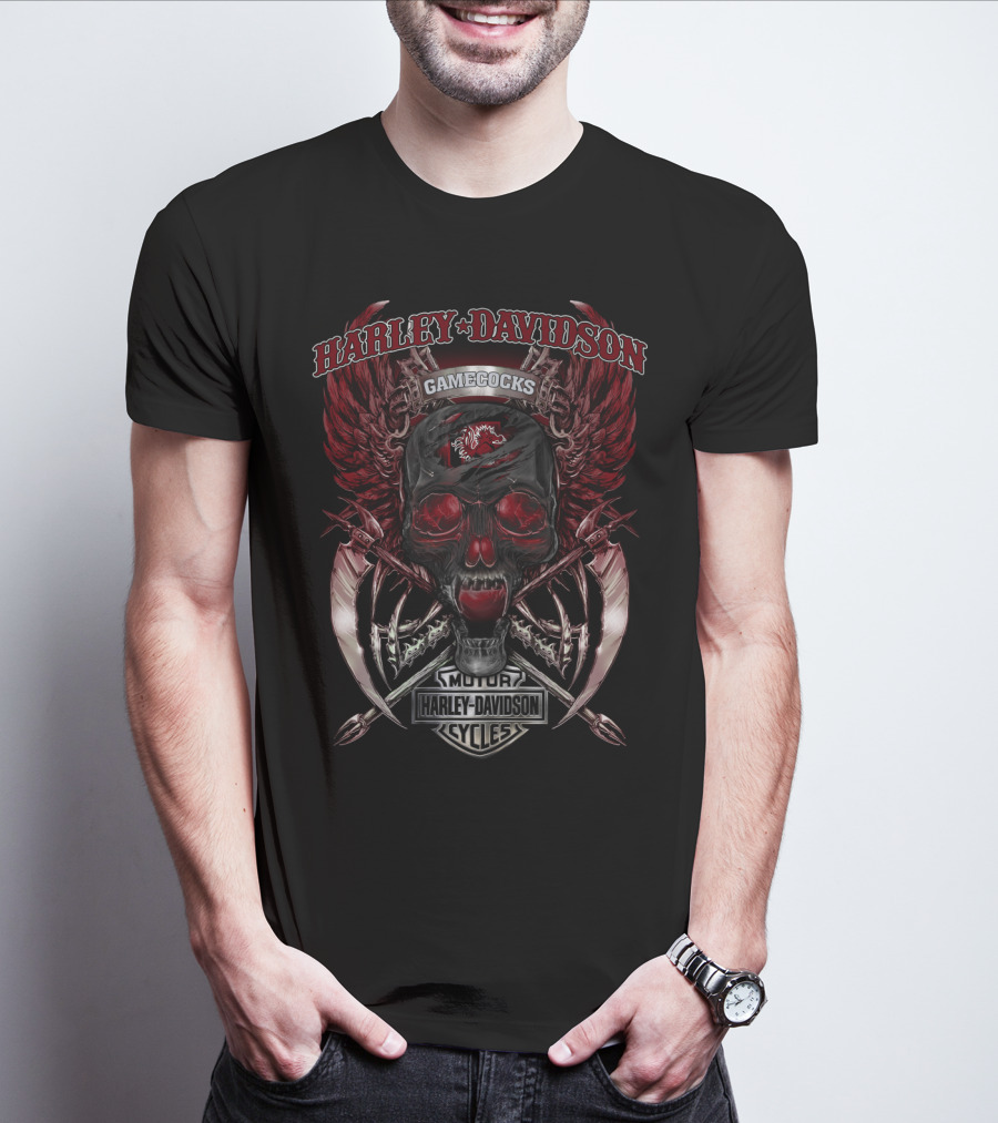 Harley Davidson Gamecocks Motor Cycles Skull South Carolina T-Shirt