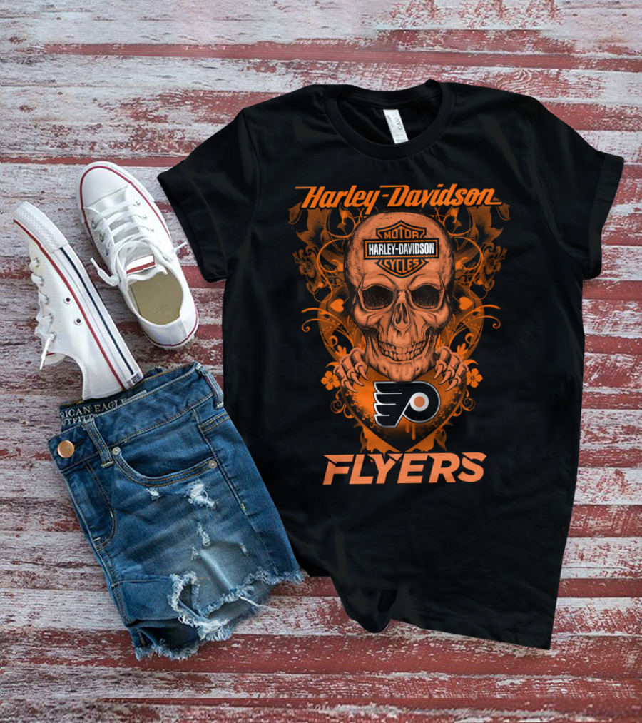 Harley Davidson Flyers Skull Nhl Philadelphia Flyers T-Shirt