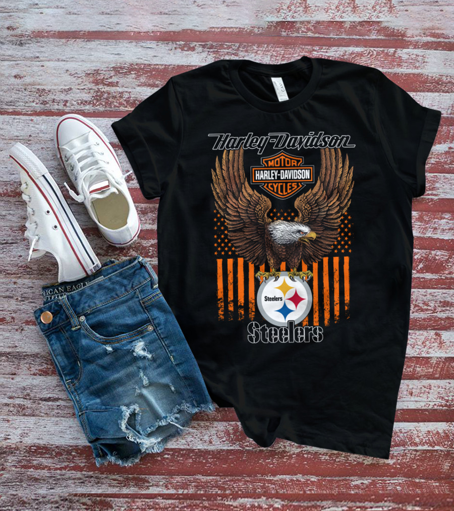 Harley Davidson Motor Cycles Eagle Steelers Nfl Pittsburgh T-Shirt