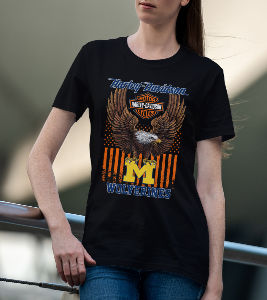 Harley Davidson Motor Cycles Michigan Wolverines Eagle T-Shirt