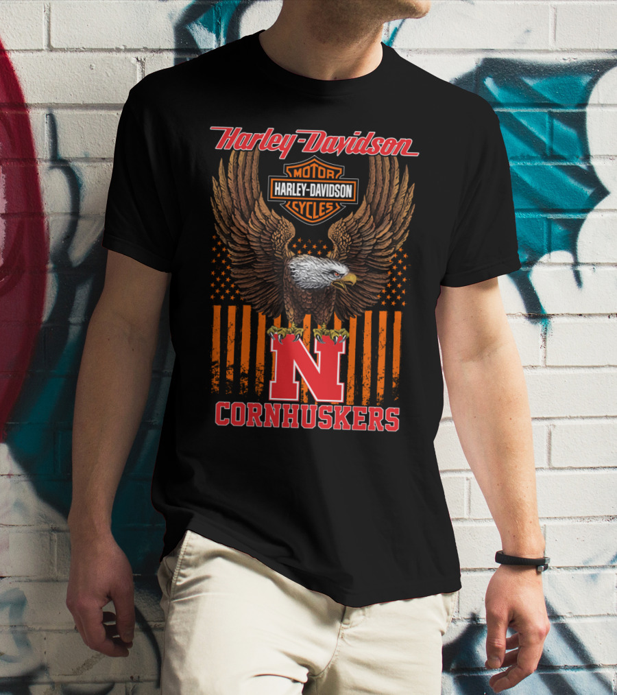 Harley Davidson Motor Cycles Eagle Nebraska Cornhuskers T-Shirt