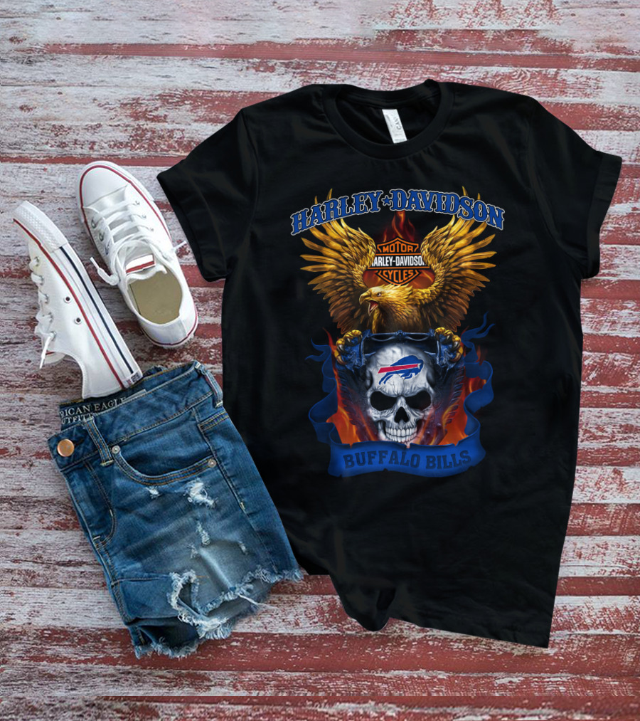Harley Davidson Motorcycles Buffalo Bills Skull And Eagle T-Shirt