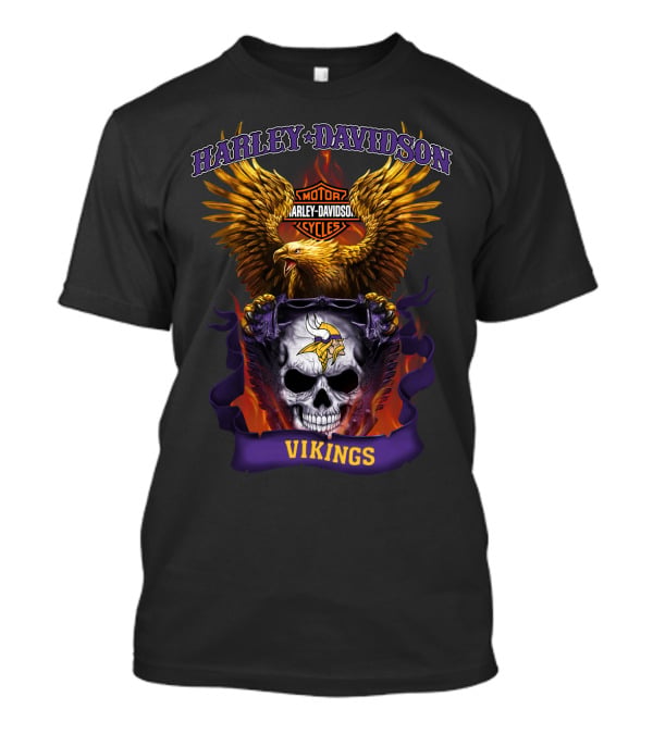 Harley Davidson Motor Cycles Vikings Skull Eagle T-Shirt