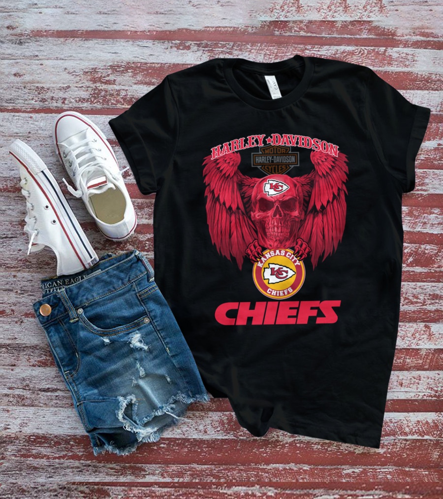 Harley Davidson Kansas City Chiefs Skull Wings T-Shirt