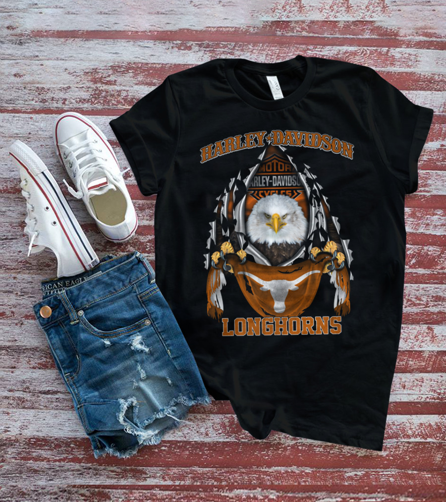 Harley Davidson Texas Longhorns Eagle Motorcycles T-Shirt