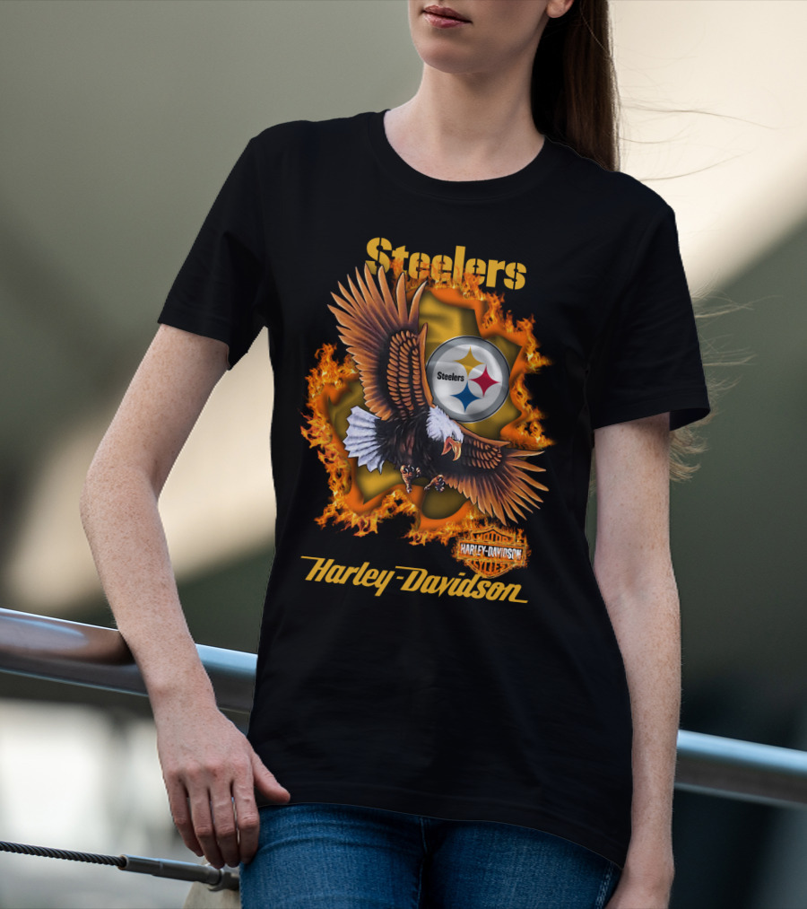 Steelers Harley Davidson Eagle And Flames T-Shirt