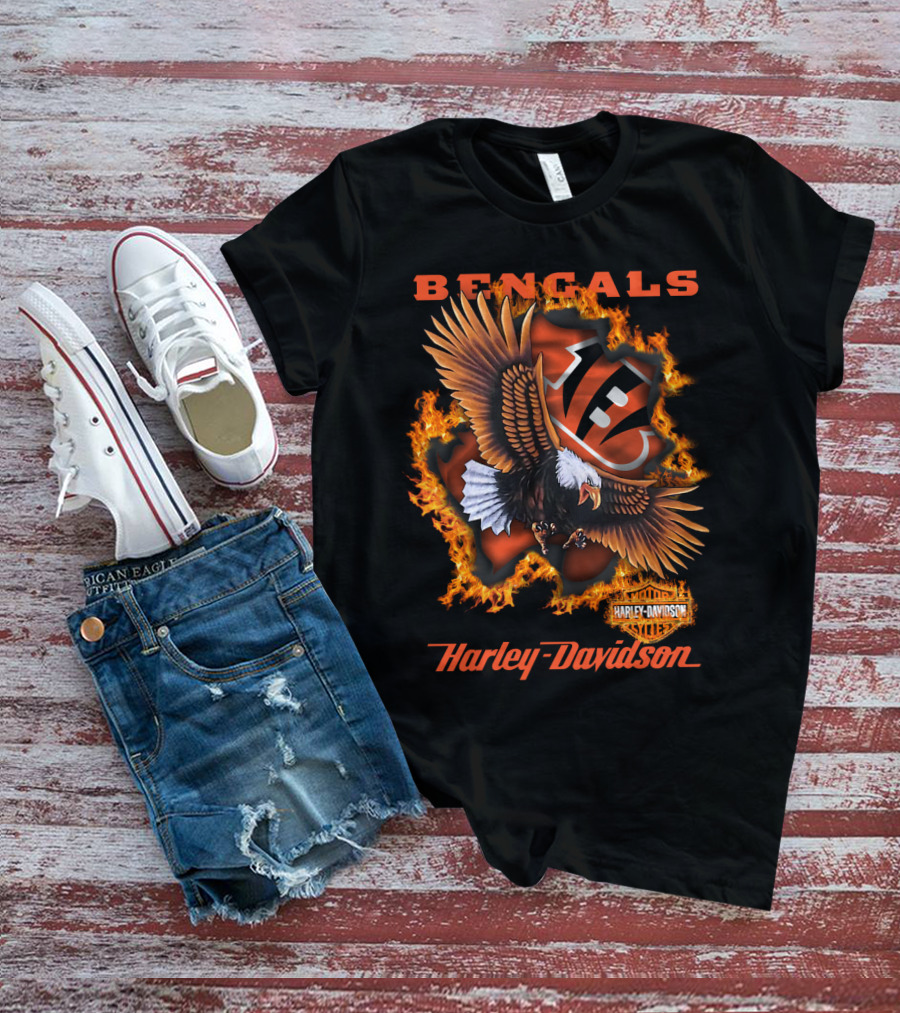 Bengals Harley Davidson Cincinnati Nfl 84 Eagle Flame T-Shirt