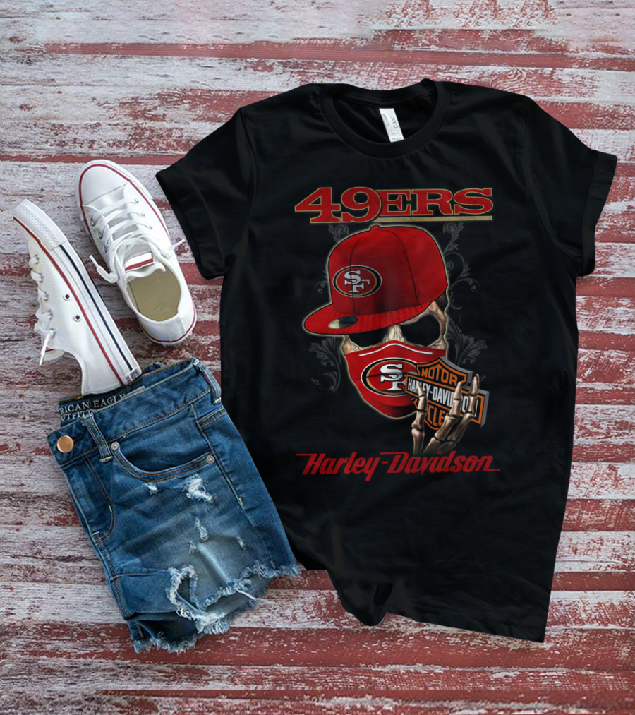 49ers San Francisco Nfl Harley Davidson Motorcycle Skeleton T-Shirt