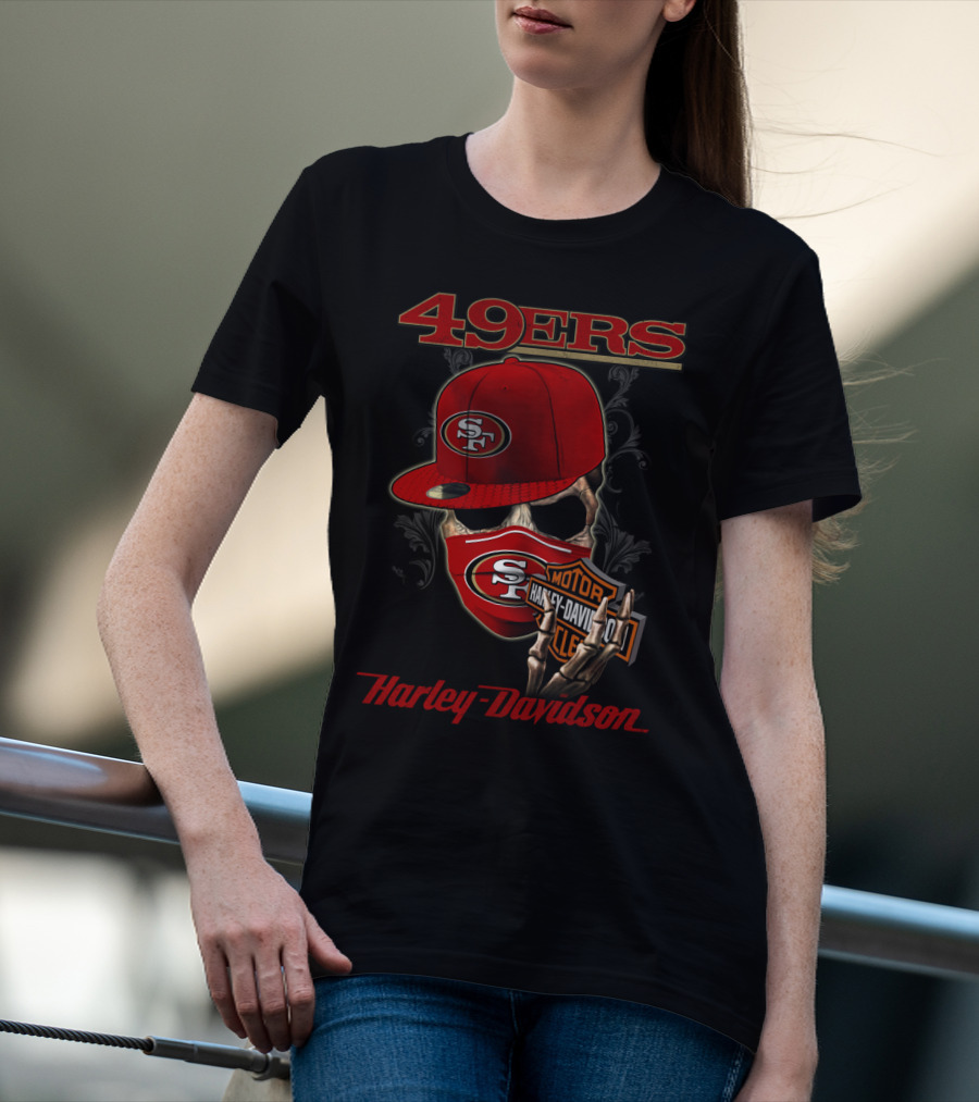 49ers San Francisco Nfl Harley Davidson Motorcycle Skeleton T-Shirt