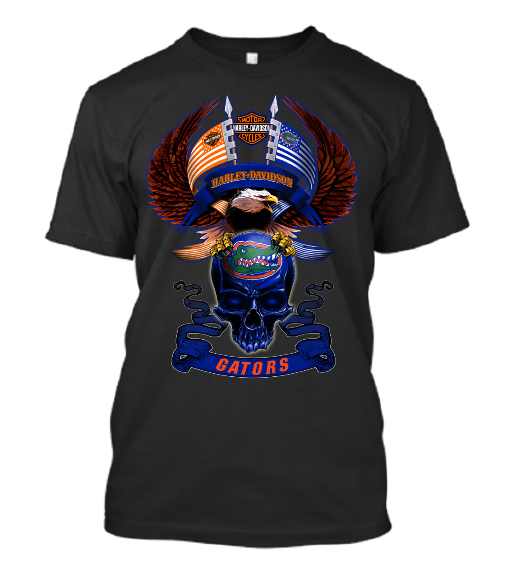 Harley Davidson Motor Cycles Florida Gators Eagle Skull T-Shirt