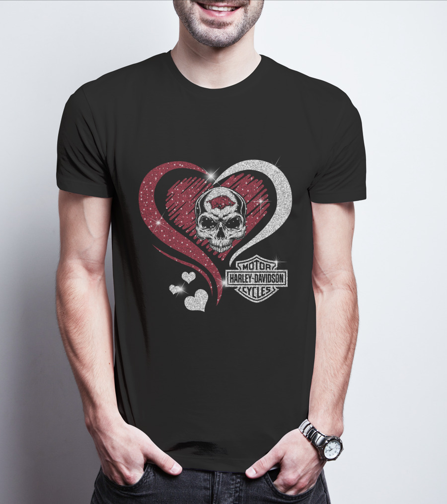 Ncaa Arkansas Razorbacks Harley Davidson Skull Heart T-Shirt
