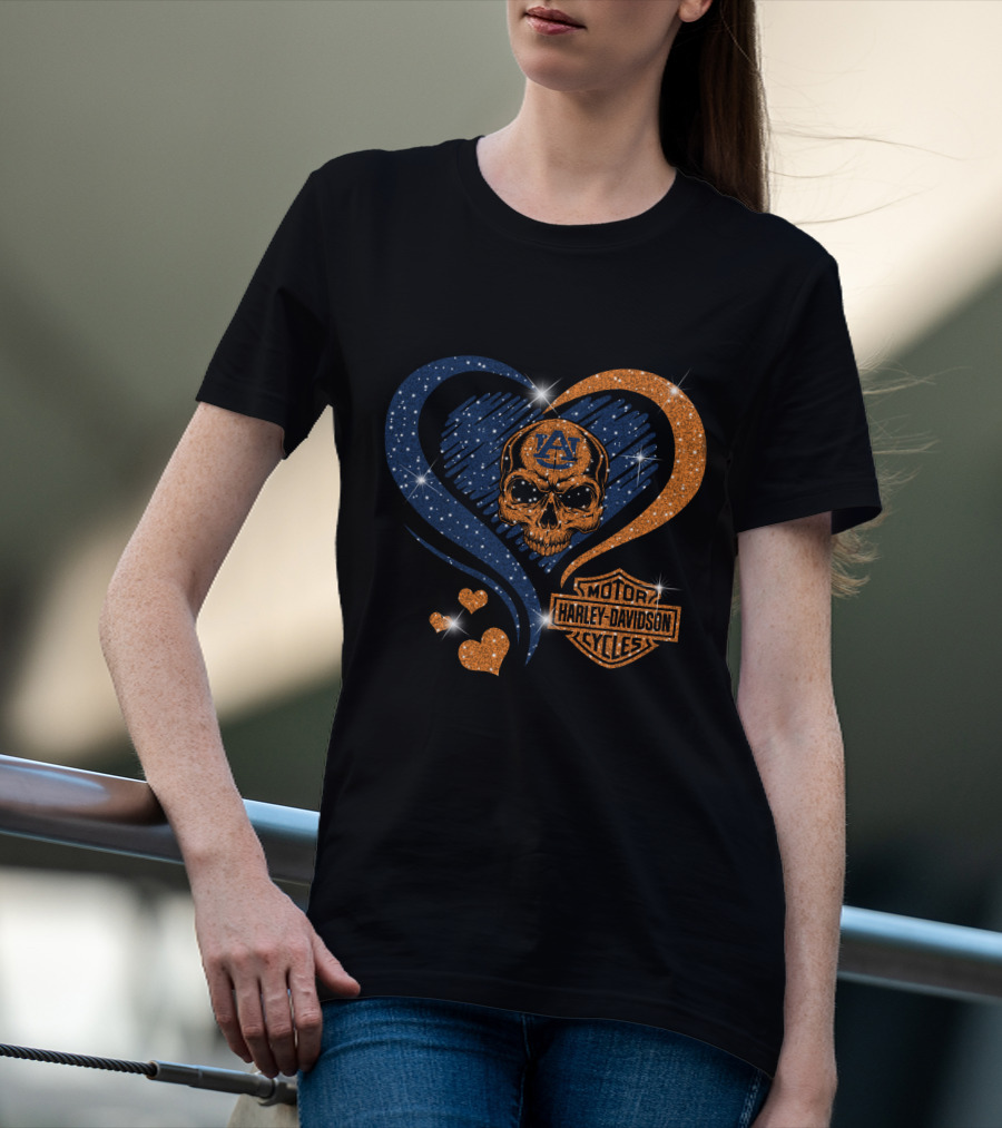 Auburn Tigers Skull Heart Harley Davidson Motor Cycles T-Shirt