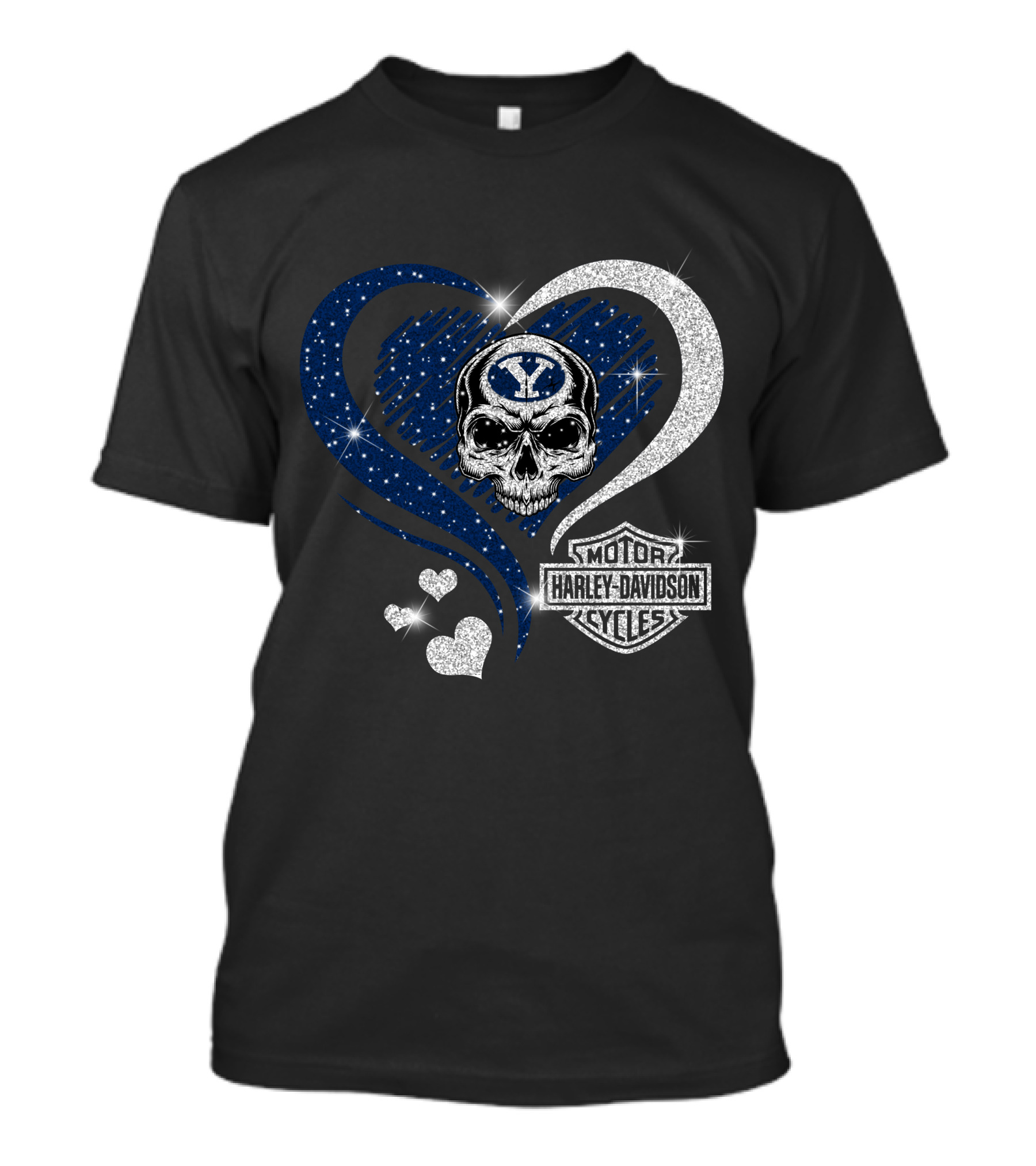 Ncaa Byu Cougars Skull Heart Harley Davidson Motor Cycles T-Shirt